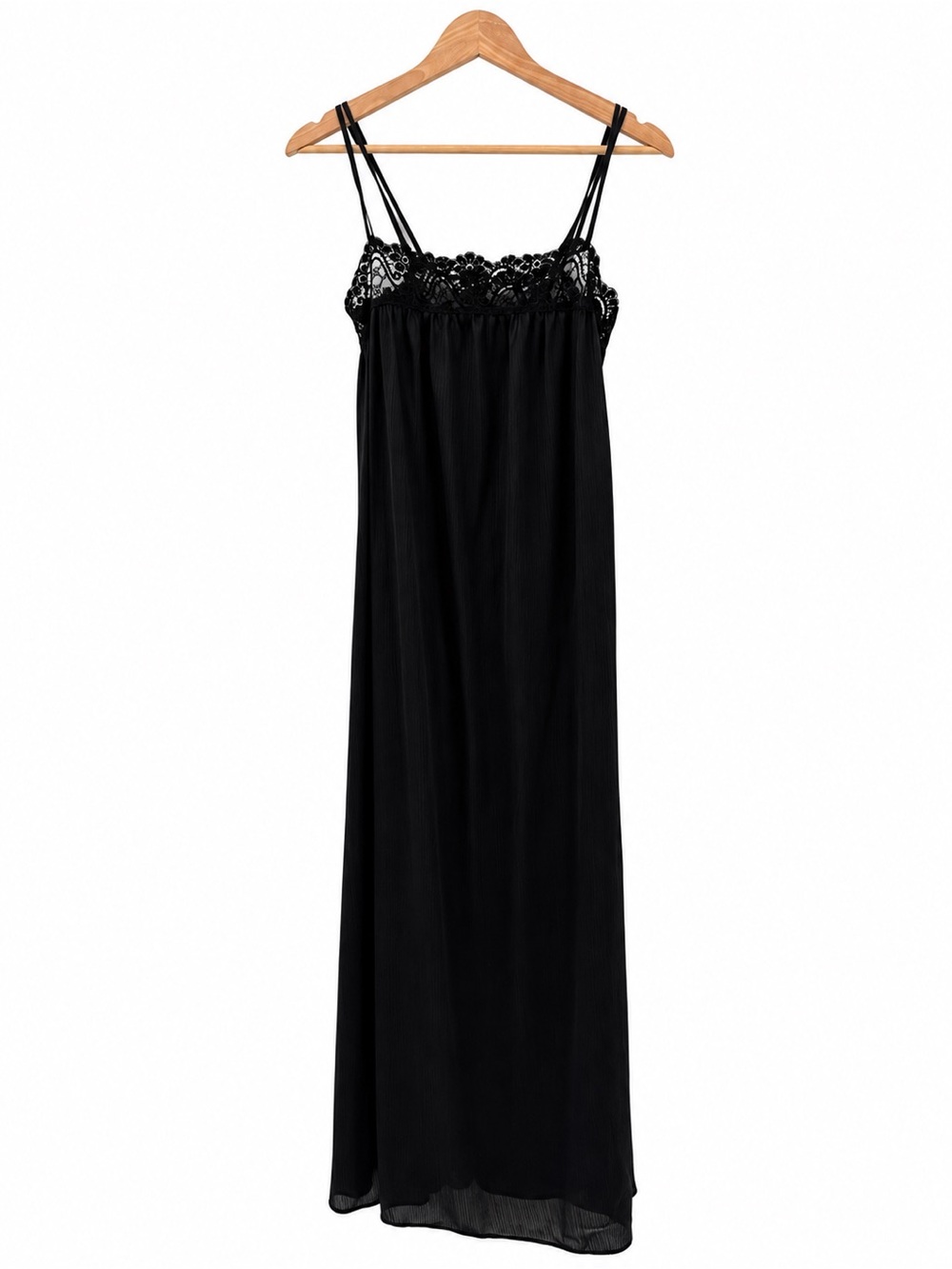 Vintage Miss Elaine Black Lace Maxi Nightgown Slip Dress Lingerie USA Union 80s